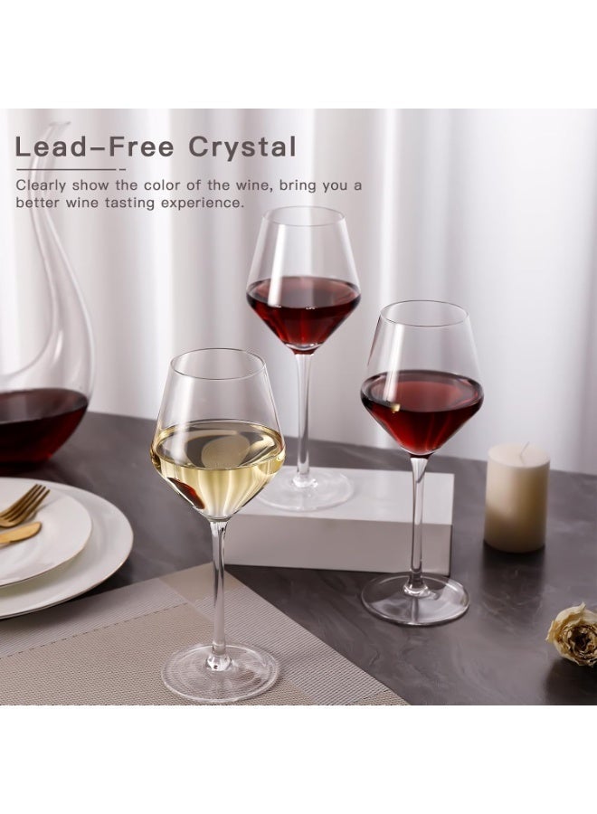 دبي كريستال طقم من 6 كؤوس نبيذ أحمر/أبيض مصنوعة يدويًا، سعة 13.5 أونصة، من زجاج كريستالي فاخر خالٍ من الرصاص، كؤوس نبيذ شفافة صغيرة ذات ساق طويلة، للاستخدام اليومي، هدية مثالية للزواج أو ذكرى الزواج أو عيد الميلاد - Image 4